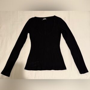 Reformation Black Long-sleeve Scoop-neck Top
